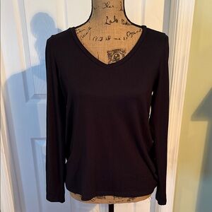 American Eagle Outfitters Black Long Sleeve V-Neck Top